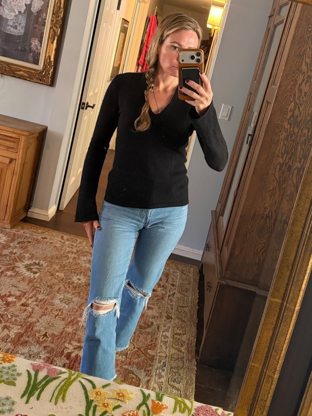 Classic Black V-Neck Cashmere Women’s Sweater